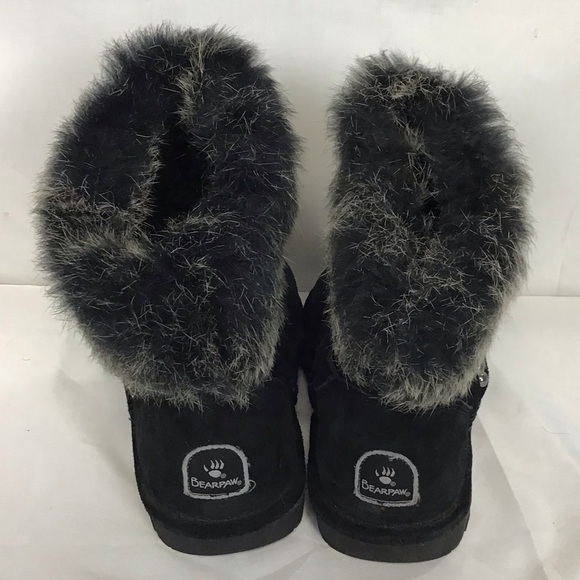 BEARPAW Tigris Winter Boots Size 8 Black Suede Faux Fur Snow Boot Wool Lined - Picture 4 of 11